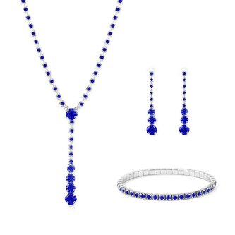 Třpytivá sada šperků s modrými krystaly (náhrdelník, náramek, náušnice) Troli