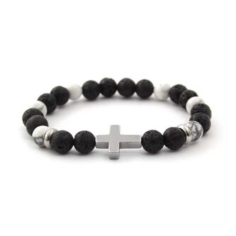 Korálkový náramek z lávového kamene, howlitu a hematitu MINK64 Agato / Délka: 19 cm