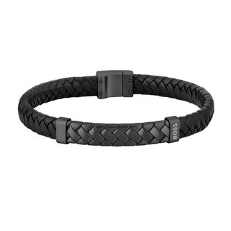 Černý kožený náramek pro muže Tailored 1580676 Hugo Boss / Délka: 17,5 cm