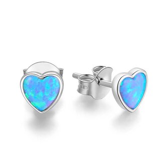Stříbrné srdíčkové náušnice se syntetickými opály AGUP2244 Beneto