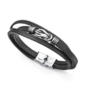 Trojitý pánský náramek z černé kůže Magnum 14126P01000 Viceroy