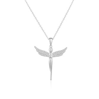 Stříbrný náhrdelník se zirkony Anděl TAGS835/47L (řetízek, přívěsek) Beneto