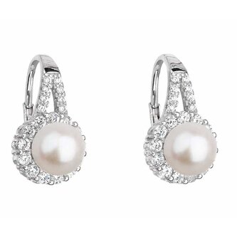 Třpytivé stříbrné visací náušnice s perlou 21047.1 Evolution Group