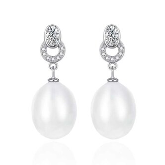 Elegantní stříbrné náušnice se zirkony a perlou AGT-E096PW-P Agato