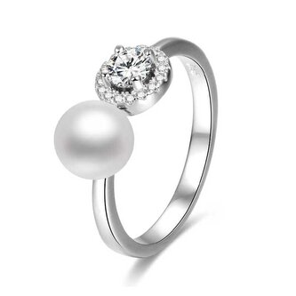 Otevřený stříbrný prsten se zirkony a perlou AGG339 Beneto / Rozměr: S (52 - 55 mm)