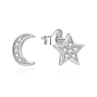 Asymetrické stříbrné náušnice Měsíc a hvězda AGT-E019PW Agato