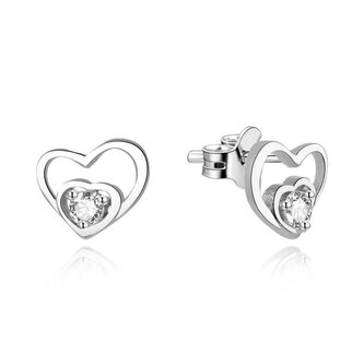 Stříbrné srdíčkové náušnice se zirkony AGUP1472 Beneto
