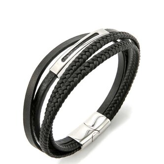 Černý kožený náramek Leather VSB003SB-PET Troli