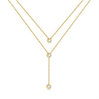 Půvabný dvojitý pozlacený náhrdelník se zirkony Troli