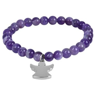 Korálkový náramek z ametystu s andílkem Troli / Délka: 17 cm