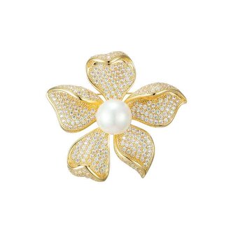 Elegantní pozlacená brož s umělou perlou a krystaly Gold Troli