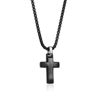 Pánský černý náhrdelník Křížek se zirkonem N1000526 Diverse