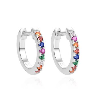 Kruhové stříbrné náušnice s barevnými zirkony AGUC2578D Beneto