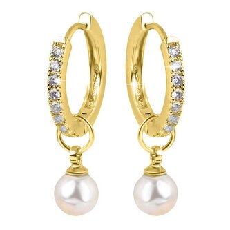 Pozlacené kruhové náušnice s krystaly a perlou 2v1 VREPE003GI Troli