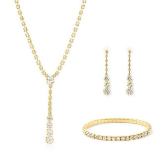 Pozlacená sada šperků s čirými krystaly (náhrdelník, náramek, náušnice) Troli