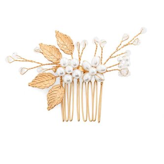 Půvabný pozlacený hřebínek do vlasů s perlami Troli
