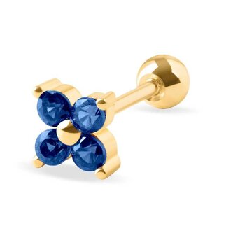 Něžná pozlacená piercingová náušnice s modrými krystaly Troli