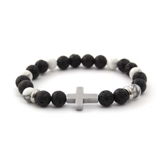 Korálkový náramek z lávového kamene, howlitu a hematitu MINK64 Agato / Délka: 17 cm