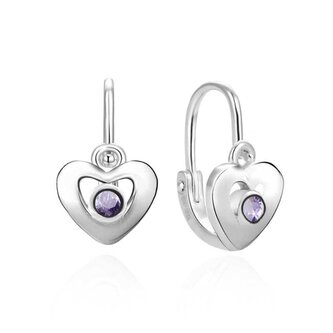 Stříbrné dívčí náušnice s fialovým zirkonem AGUC2583D-VL Beneto