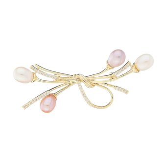 Elegantní pozlacená brož s krystaly a pravými perlami Gold Troli