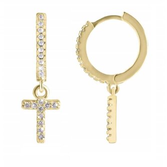 Kruhová pozlacená single náušnice "T" se zirkony Troli