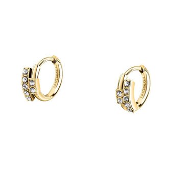 Pozlacené kruhové náušnice se zirkony T-Logo TJAXC87 Trussardi