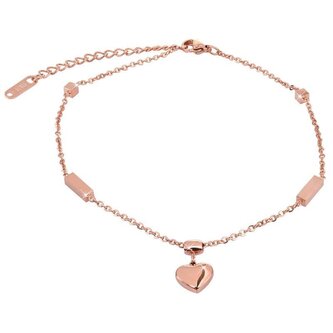 Růžově pozlacený řetízek na nohu se srdíčkem Troli