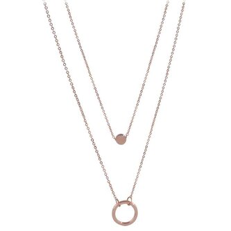 Dvojitý náhrdelník s kroužkovými přívěsky z růžově pozlacené oceli Troli