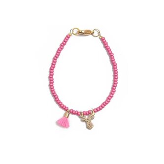 Fuchsiový korálkový mini náramek s jelínkem Deers