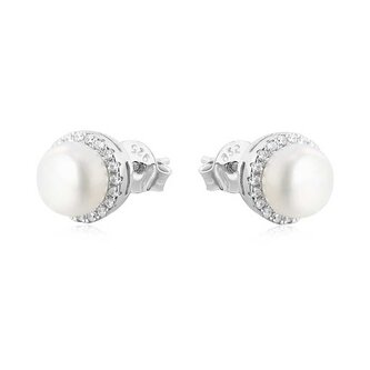 Stříbrné náušnice pecky s pravými perlami AGU131 Beneto