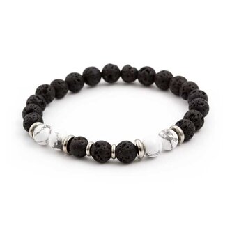 Korálkový náramek z lávového kamene a howlitu MINK62 Agato / Délka: 17 cm