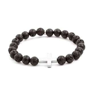 Korálkový náramek z lávového kamene a hematitu MINK61 Agato / Délka: 17 cm