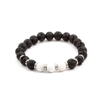 Korálkový náramek z lávového kamene a howlitu MINK52 Agato / Délka: 19 cm