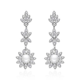 Honosné stříbrné náušnice se zirkony a perlou AGT-E160PW-P Agato