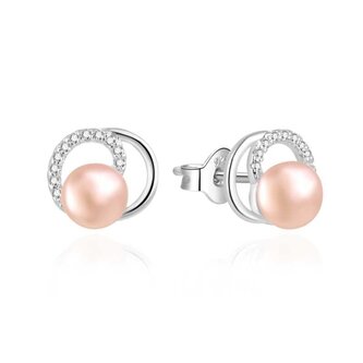 Stříbrné náušnice s pravou růžovou perlou a zirkony AGT-E216PW-PPI Agato