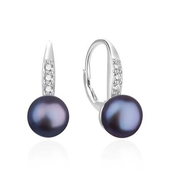Půvabné stříbrné náušnice s tmavou perlou AGT-E233L-PBK Agato