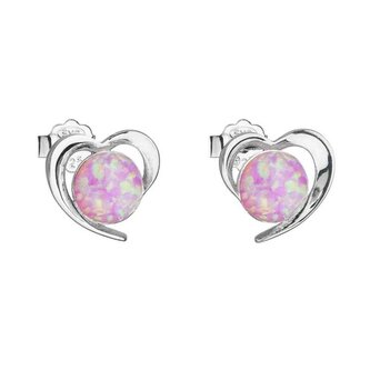 Stříbrné náušnice srdíčka s růžovými syntetickými opály 31259.3 lt.rose Evolution Group