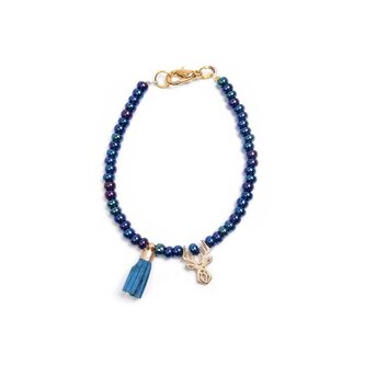 Modrý korálkový mini náramek s jelínkem Deers