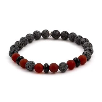 Korálkový náramek z onyxu, lávového kamene a karneolu MINK65 Agato / Délka: 19 cm