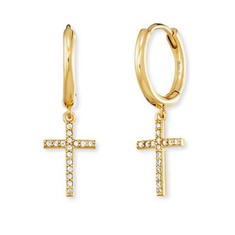 Pozlacené kruhové náušnice Křížek se zirkony ERE-LILCROS-ZGC Engelsrufer