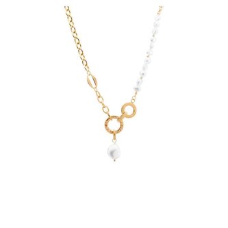 Půvabný ocelový náhrdelník s perlami VBS006S-PET Troli