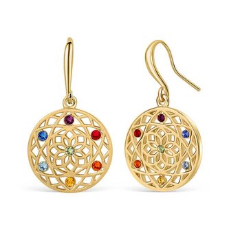 Stylové pozlacené náušnice s krystaly Chakra Flower 40191.MLT.G Crystalp