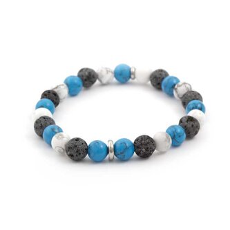 Korálkový náramek z howlitu a lávového kamene MINK66 Agato / Délka: 17 cm