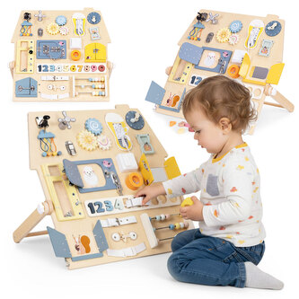 Velká dřevěná montesori senzorická tabule pro děti, vzdělávací panel XL; dřevo, kov, plast, polyester