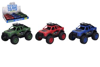 Auto terénní pick up plast 13cm na setrvačník 3 barvy 9ks v boxu