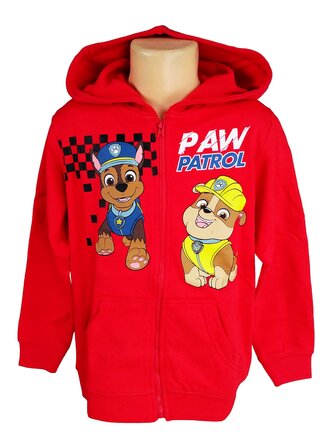 Chlapecká mikina TLAPKOVÁ PATROLA CHASE A RUBBLE na zip s kapucou červená, velikost: 98