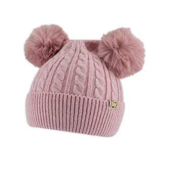 Pletená zimní čepice Bambulka - pudrově růžová, vel. 48-54 cm; 80-92 (12-24m); starorůžová