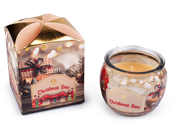 Vonná svíčka ve skle 90 g - 12 ks - 3 (Christmas Time) krémová