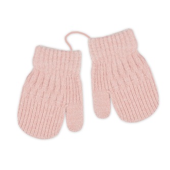 Zimní kojenecké rukavičky - se šňůrkou - pudrově růžové; 13-14cm rukavičky; pudrově růžová; akryl, elastan