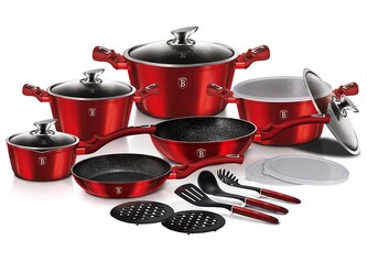 BERLINGERHAUS Sada nádobí s mramorovým povrchem 18 ks Burgundy Metallic Line BH-7035